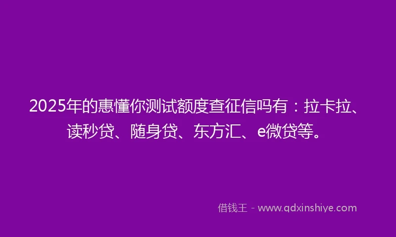 2025年的惠懂你测试额度查征信吗有：拉卡拉、读秒贷、随身贷、东方汇、e微贷等。