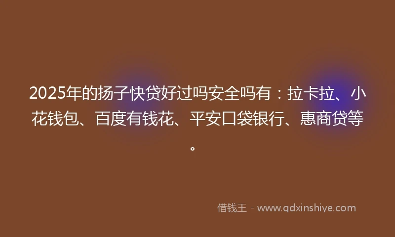 2025年的扬子快贷好过吗安全吗有：拉卡拉、小花钱包、百度有钱花、平安口袋银行、惠商贷等。