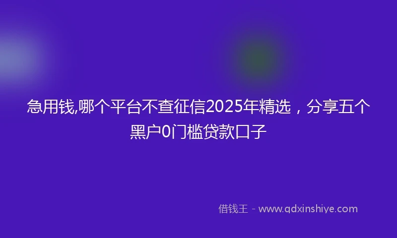急用钱,哪个平台不查征信2025年精选，分享五个黑户0门槛贷款口子