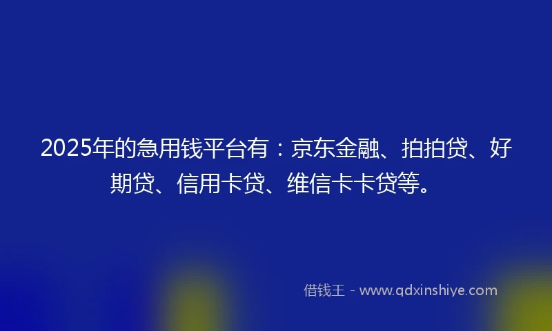 2025年的急用钱平台有：京东金融、拍拍贷、好期贷、信用卡贷、维信卡卡贷等。