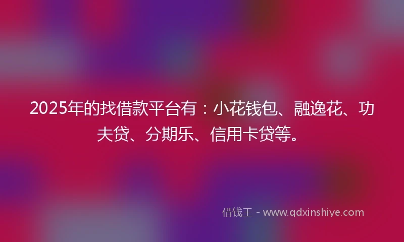 2025年的找借款平台有：小花钱包、融逸花、功夫贷、分期乐、信用卡贷等。