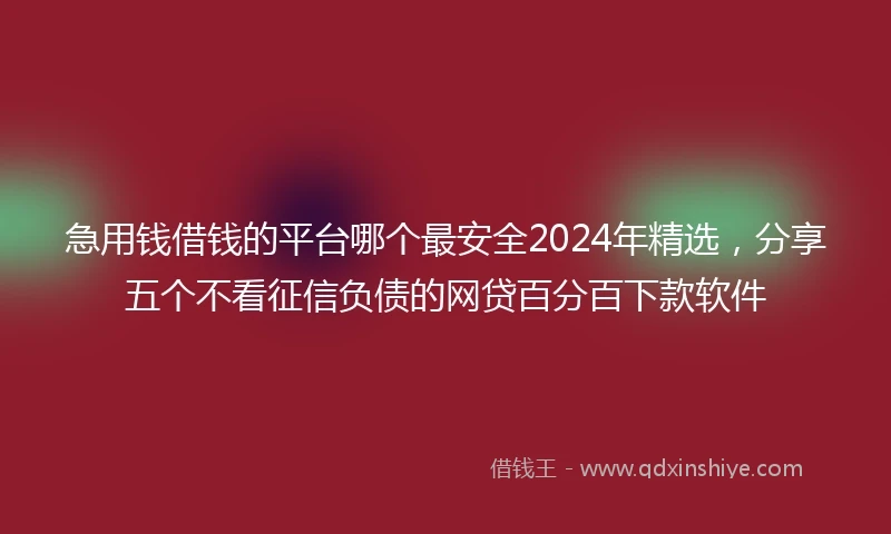 急用钱借钱的平台哪个最安全2024年精选，分享五个不看征信负债的网贷百分百下款软件
