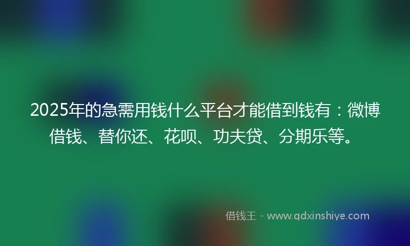 2025年的急需用钱什么平台才能借到钱有：微博借钱、替你还、花呗、功夫贷、分期乐等。