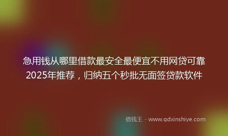 急用钱从哪里借款最安全最便宜不用网贷可靠2025年推荐，归纳五个秒批无面签贷款软件
