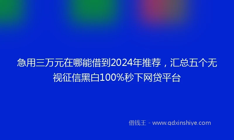 急用三万元在哪能借到2024年推荐，汇总五个无视征信黑白100%秒下网贷平台