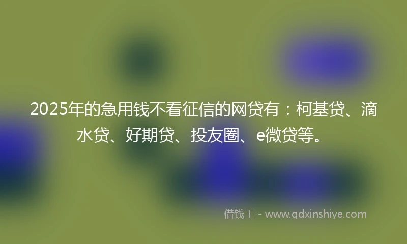 2025年的急用钱不看征信的网贷有：柯基贷、滴水贷、好期贷、投友圈、e微贷等。