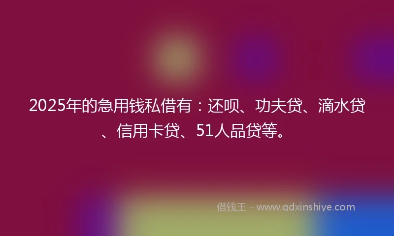 2025年的急用钱私借有：还呗、功夫贷、滴水贷、信用卡贷、51人品贷等。