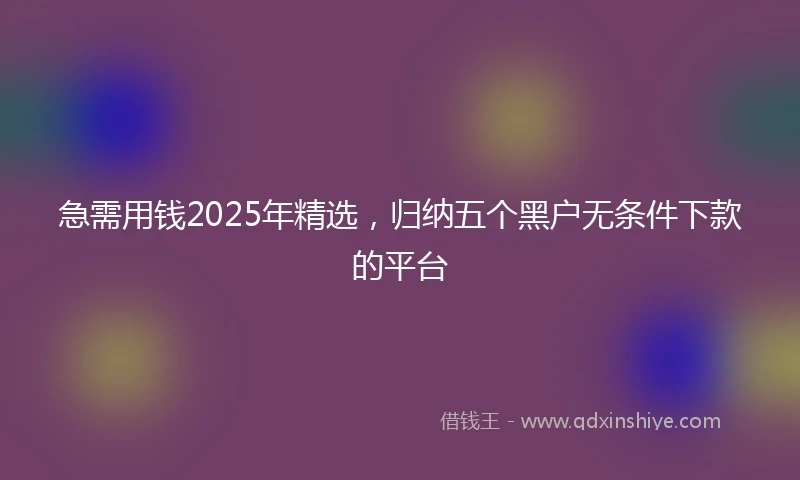 急需用钱2025年精选，归纳五个黑户无条件下款的平台
