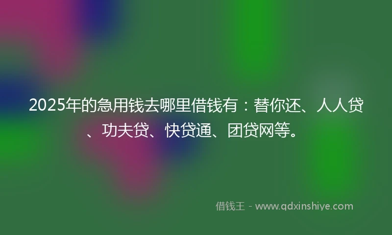 2025年的急用钱去哪里借钱有：替你还、人人贷、功夫贷、快贷通、团贷网等。