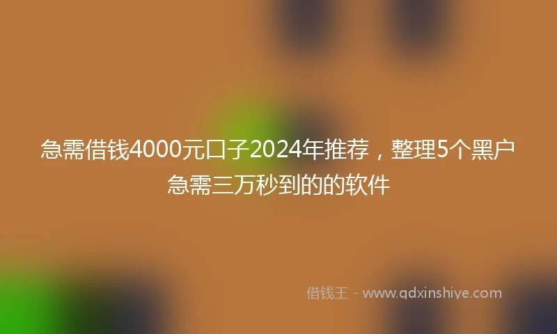 急需借钱4000元口子2024年推荐，整理5个黑户急需三万秒到的的软件