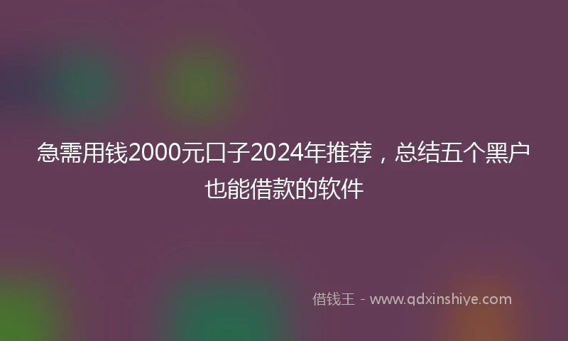 急需用钱2000元口子2024年推荐，总结五个黑户也能借款的软件