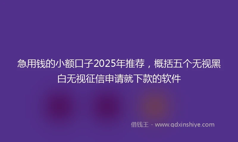 急用钱的小额口子2025年推荐，概括五个无视黑白无视征信申请就下款的软件