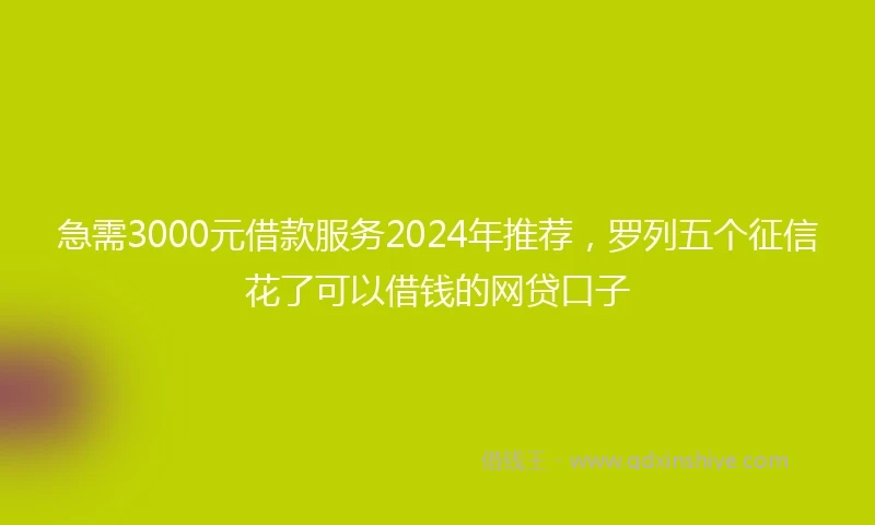 急需3000元借款服务2024年推荐，罗列五个征信花了可以借钱的网贷口子