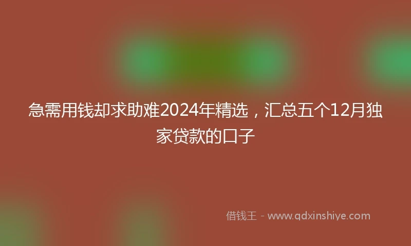 急需用钱却求助难2024年精选，汇总五个12月独家贷款的口子