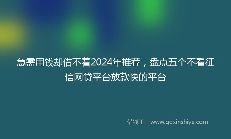 急需用钱却借不着2024年推荐，盘点五个不看征信网贷平台放款快的平台