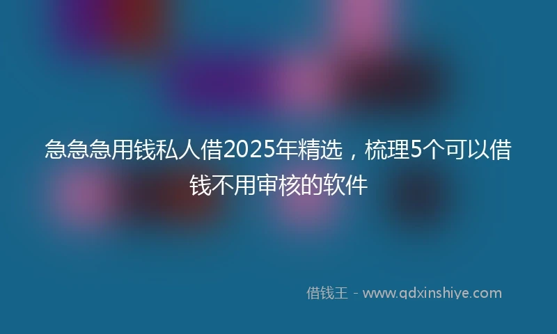 急急急用钱私人借2025年精选，梳理5个可以借钱不用审核的软件