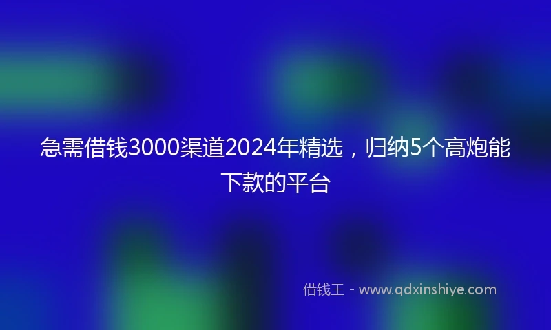 急需借钱3000渠道2024年精选，归纳5个高炮能下款的平台