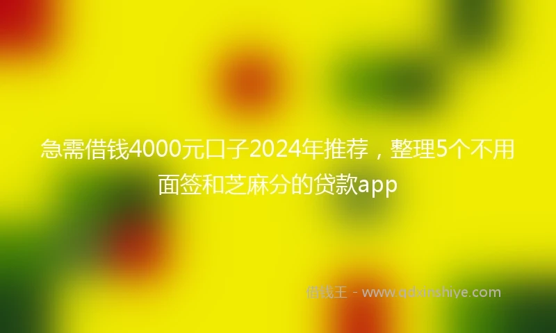 急需借钱4000元口子2024年推荐，整理5个不用面签和芝麻分的贷款app