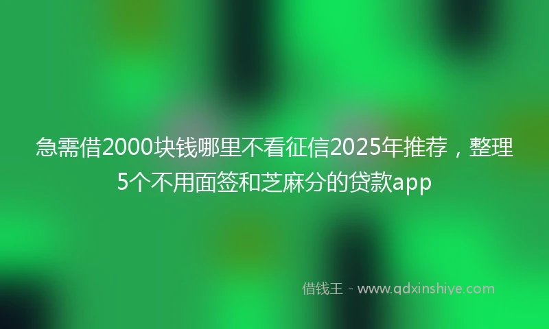 急需借2000块钱哪里不看征信2025年推荐，整理5个不用面签和芝麻分的贷款app
