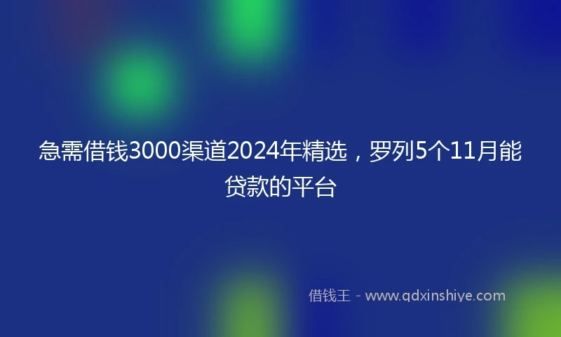 急需借钱3000渠道2024年精选，罗列5个11月能贷款的平台