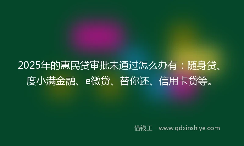 2025年的惠民贷审批未通过怎么办有：随身贷、度小满金融、e微贷、替你还、信用卡贷等。
