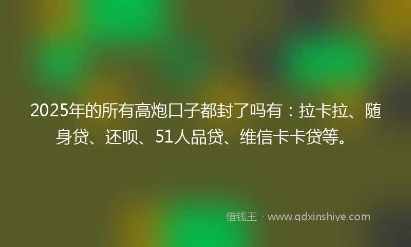 2025年的所有高炮口子都封了吗有：拉卡拉、随身贷、还呗、51人品贷、维信卡卡贷等。