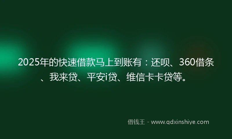 2025年的快速借款马上到账有：还呗、360借条、我来贷、平安i贷、维信卡卡贷等。