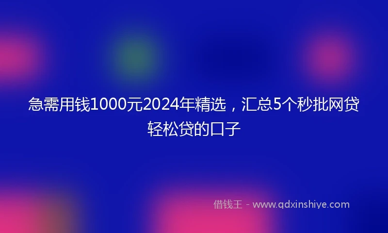 急需用钱1000元2024年精选，汇总5个秒批网贷轻松贷的口子