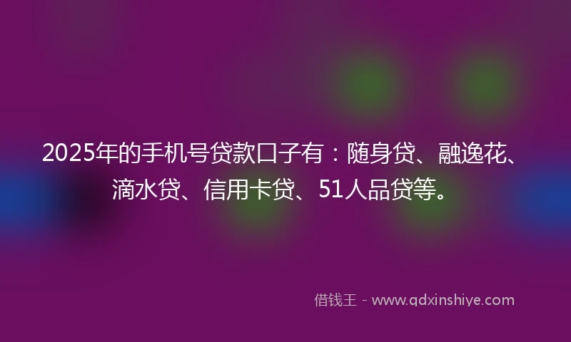 2025年的手机号贷款口子有：随身贷、融逸花、滴水贷、信用卡贷、51人品贷等。