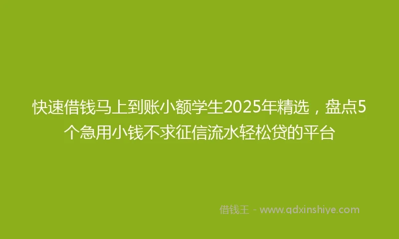 快速借钱马上到账小额学生2025年精选，盘点5个急用小钱不求征信流水轻松贷的平台
