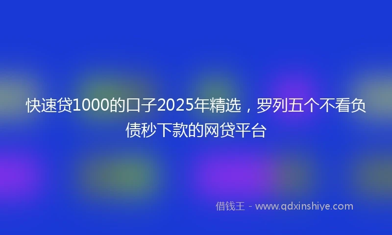 快速贷1000的口子2025年精选，罗列五个不看负债秒下款的网贷平台