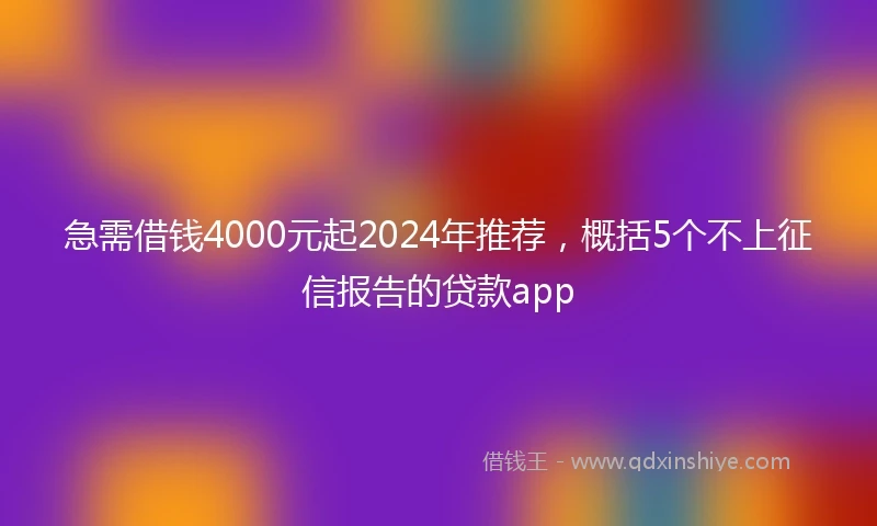 急需借钱4000元起2024年推荐，概括5个不上征信报告的贷款app