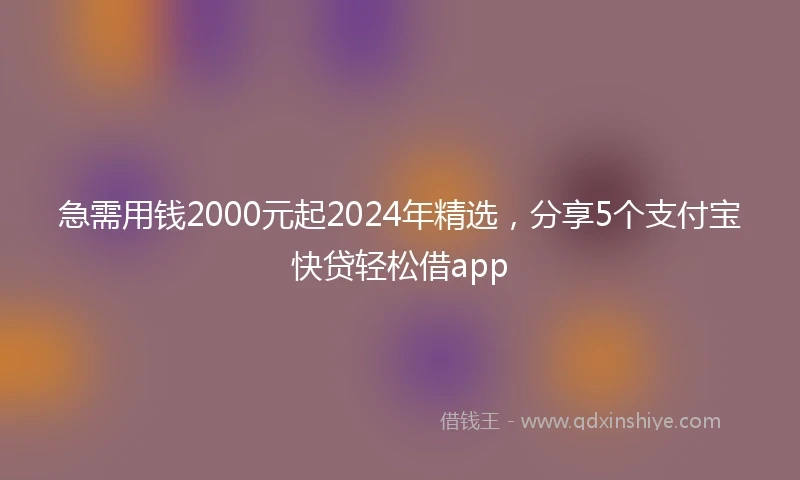 急需用钱2000元起2024年精选，分享5个支付宝快贷轻松借app