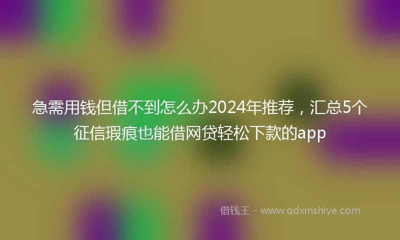 急需用钱但借不到怎么办2024年推荐，汇总5个征信瑕疵也能借网贷轻松下款的app
