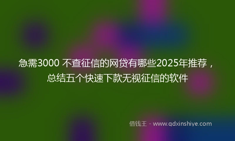急需3000 不查征信的网贷有哪些2025年推荐，总结五个快速下款无视征信的软件