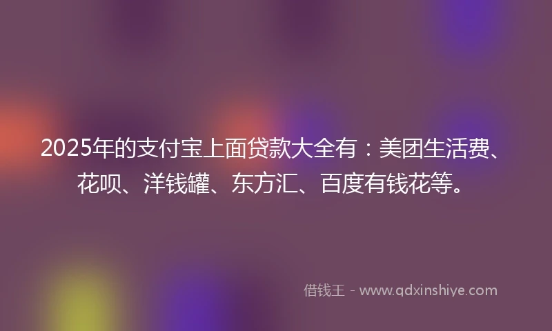 2025年的支付宝上面贷款大全有：美团生活费、花呗、洋钱罐、东方汇、百度有钱花等。