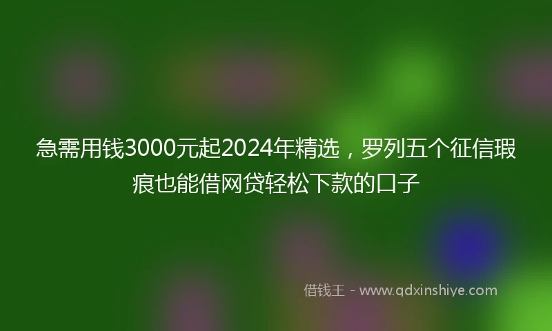 急需用钱3000元起2024年精选，罗列五个征信瑕疵也能借网贷轻松下款的口子