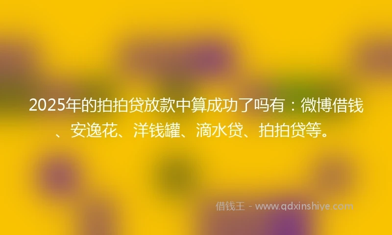 2025年的拍拍贷放款中算成功了吗有：微博借钱、安逸花、洋钱罐、滴水贷、拍拍贷等。
