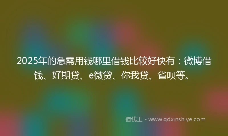 2025年的急需用钱哪里借钱比较好快有：微博借钱、好期贷、e微贷、你我贷、省呗等。