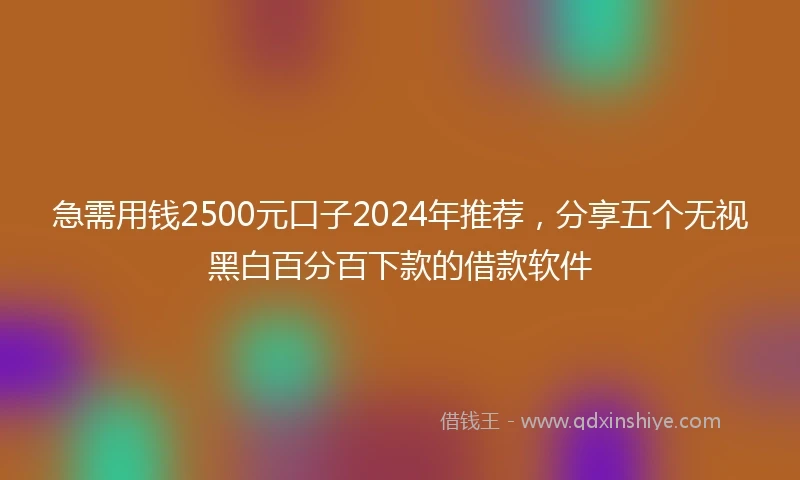 急需用钱2500元口子2024年推荐，分享五个无视黑白百分百下款的借款软件