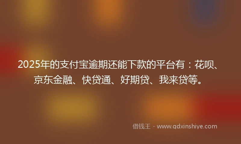 2025年的支付宝逾期还能下款的平台有：花呗、京东金融、快贷通、好期贷、我来贷等。