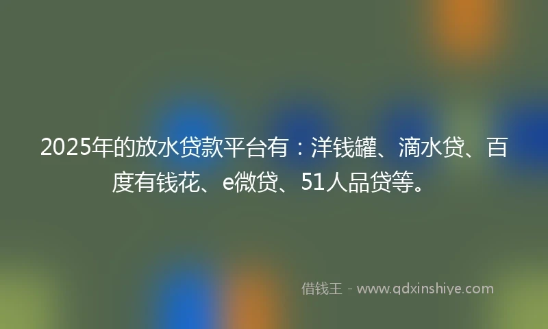 2025年的放水贷款平台有：洋钱罐、滴水贷、百度有钱花、e微贷、51人品贷等。