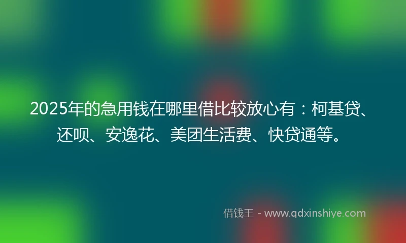 2025年的急用钱在哪里借比较放心有：柯基贷、还呗、安逸花、美团生活费、快贷通等。