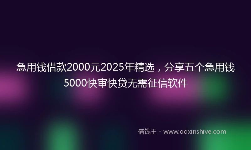 急用钱借款2000元2025年精选，分享五个急用钱5000快审快贷无需征信软件