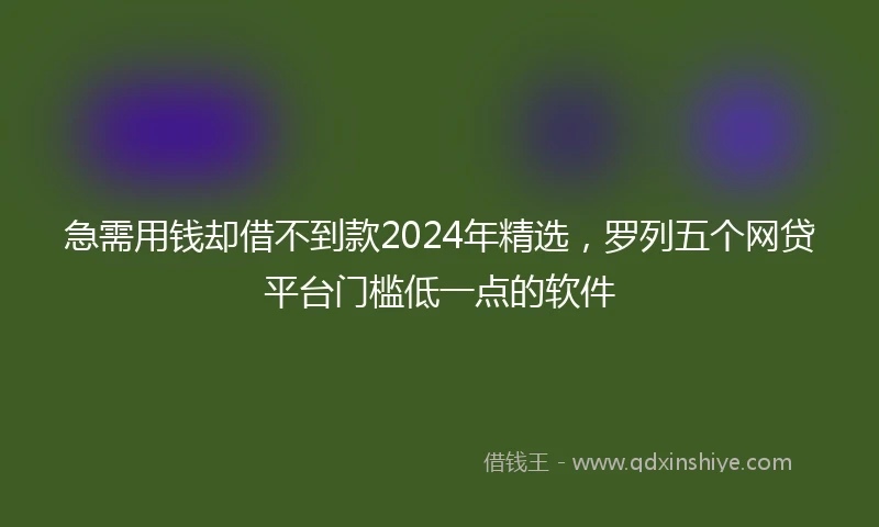 急需用钱却借不到款2024年精选，罗列五个网贷平台门槛低一点的软件