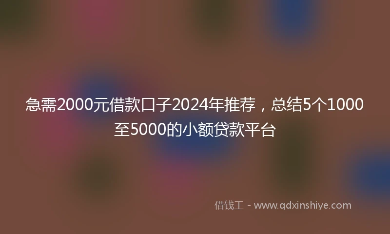 急需2000元借款口子2024年推荐，总结5个1000至5000的小额贷款平台