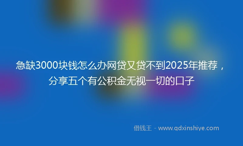 急缺3000块钱怎么办网贷又贷不到2025年推荐，分享五个有公积金无视一切的口子