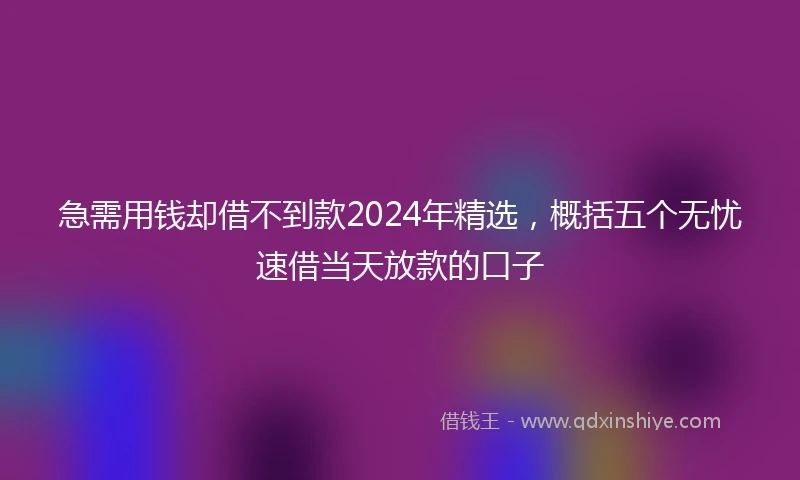急需用钱却借不到款2024年精选，概括五个无忧速借当天放款的口子