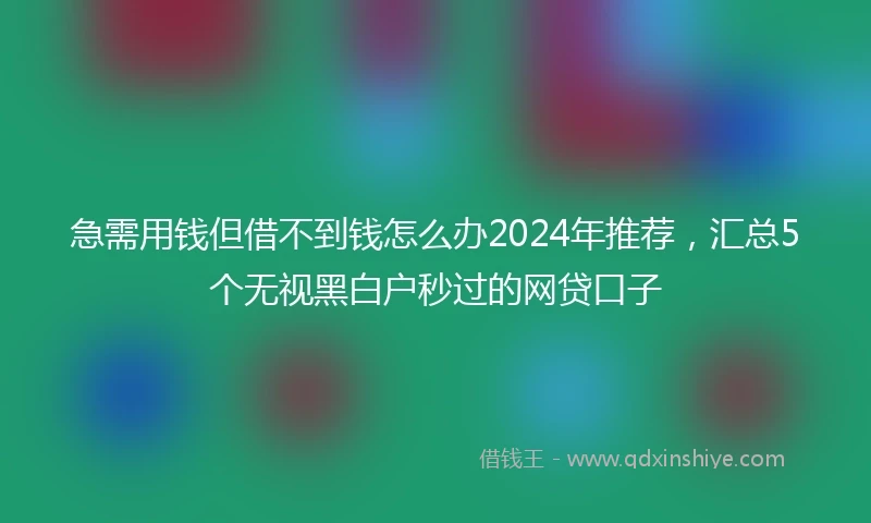 急需用钱但借不到钱怎么办2024年推荐，汇总5个无视黑白户秒过的网贷口子