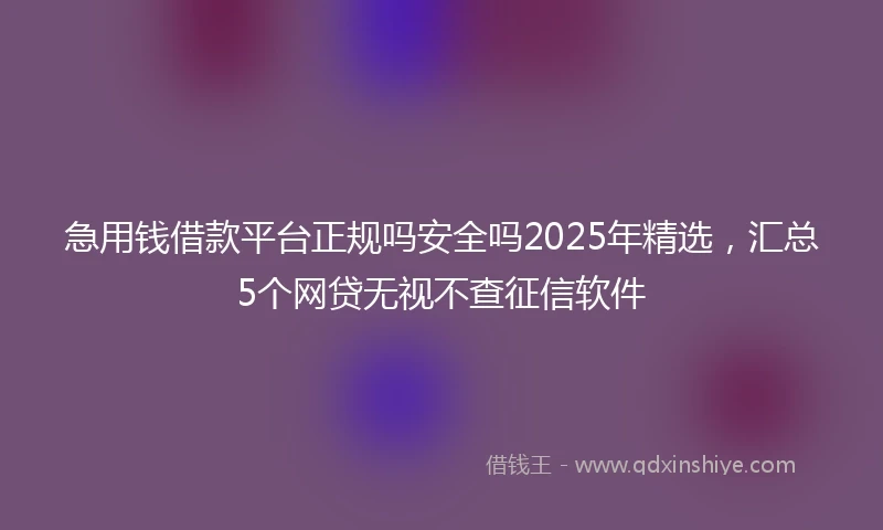 急用钱借款平台正规吗安全吗2025年精选，汇总5个网贷无视不查征信软件
